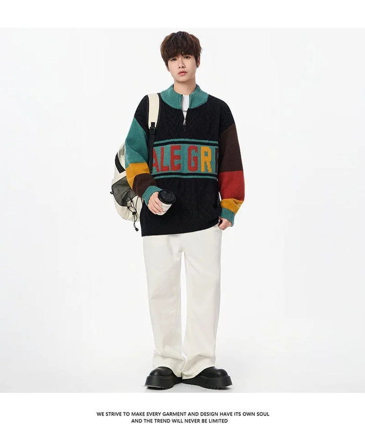 Autumn/winter Fashion Trend Retro Sports Thickened Warm Knitted Sweater Men's Loose Comfortable Large Size High Quality Sweater