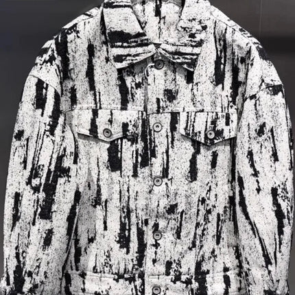 Winter Fashion Mens Down Coat Personality Printed Single Breasted Casual Outerwear Long Sleeve Loose Fit Warm Designer Jacket