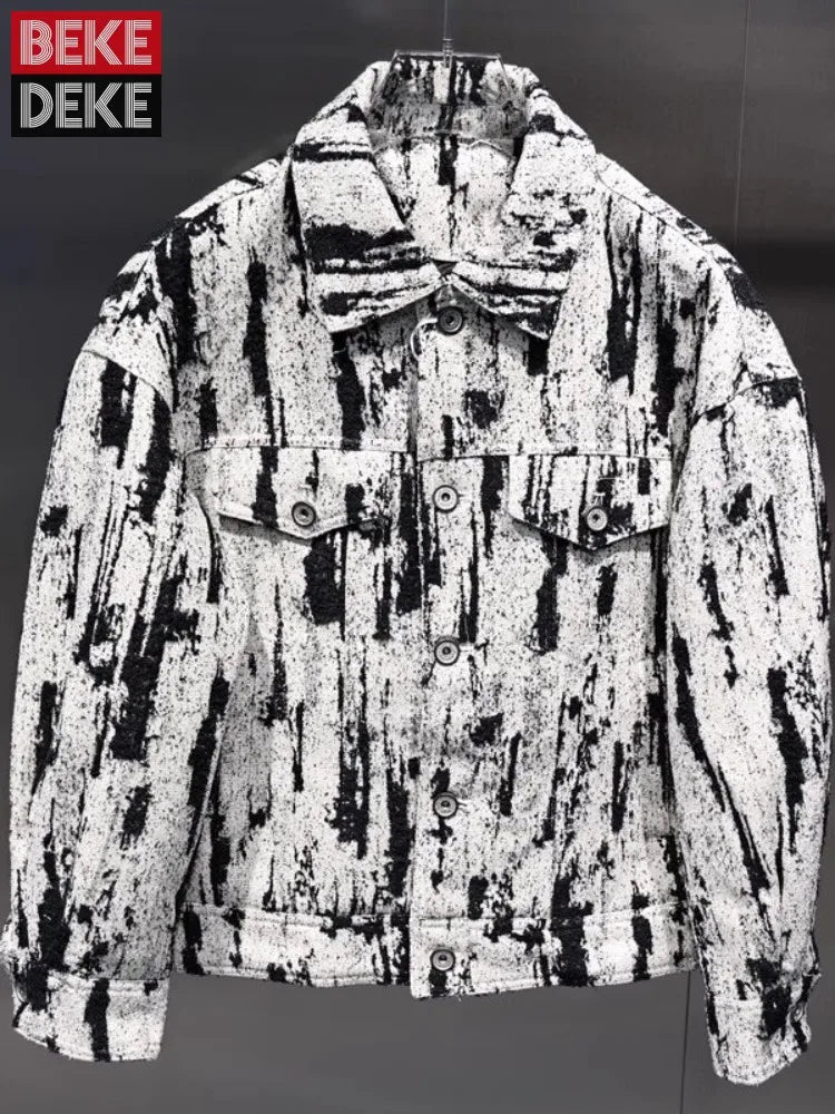 Winter Fashion Mens Down Coat Personality Printed Single Breasted Casual Outerwear Long Sleeve Loose Fit Warm Designer Jacket