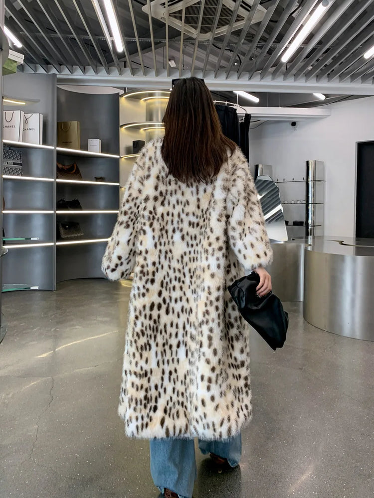 ZADORIN High Quality Elegant Loose Long Faux Fur Coat Winter Women Leopard Print Lapel Faux Mink Fur Jacket Thick Warm Fur Coats