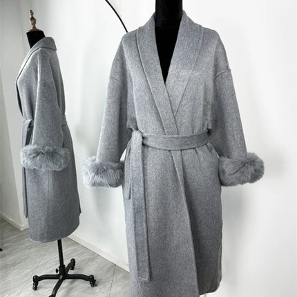 Tossy Fox Fur Wool Overcoat Women's Short Coat Office Lady Elegant Double-sided Woolen Coat 2025 New Cardigan Jackets Loose Wool
