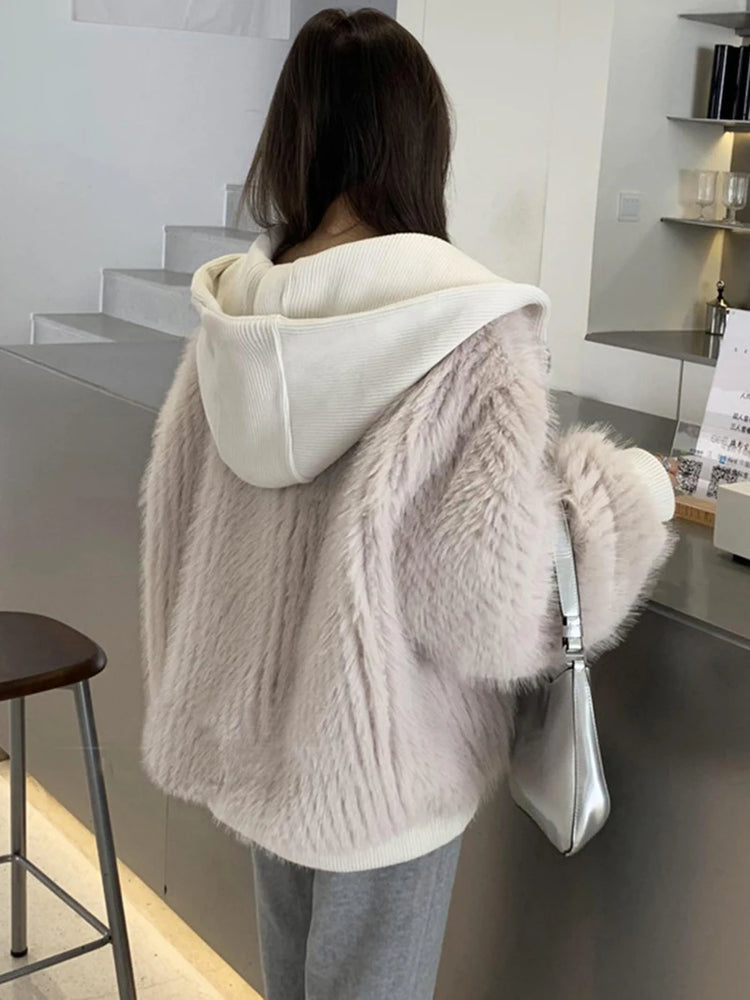 ZADORIN New Luxury Brands Trimmed Faux Fur Jacket Woman Fashion Hooded Casual Oversized Puffy Fox Fur Faux Coat Winter Clothes