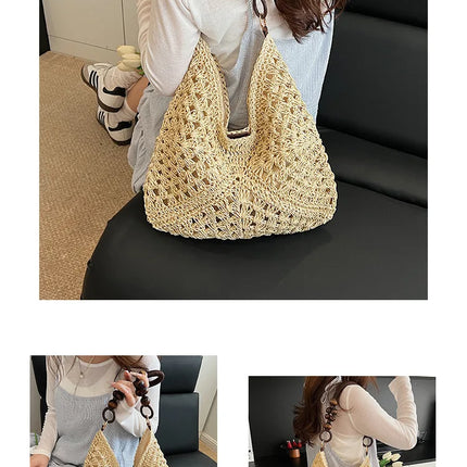 Women's Woven Straw Tote Bag Large Capacity, Summer Beach Vacation Bag, Fashionable Shoulder Bag for Commuting