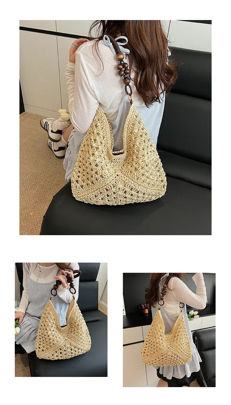 Borsa Tote da Donna in Paglia Intrecciata Grande Capacità, Borsa Estiva da Spiaggia per Vacanze, Borsa a Spalla alla Moda per il Pendolarismo