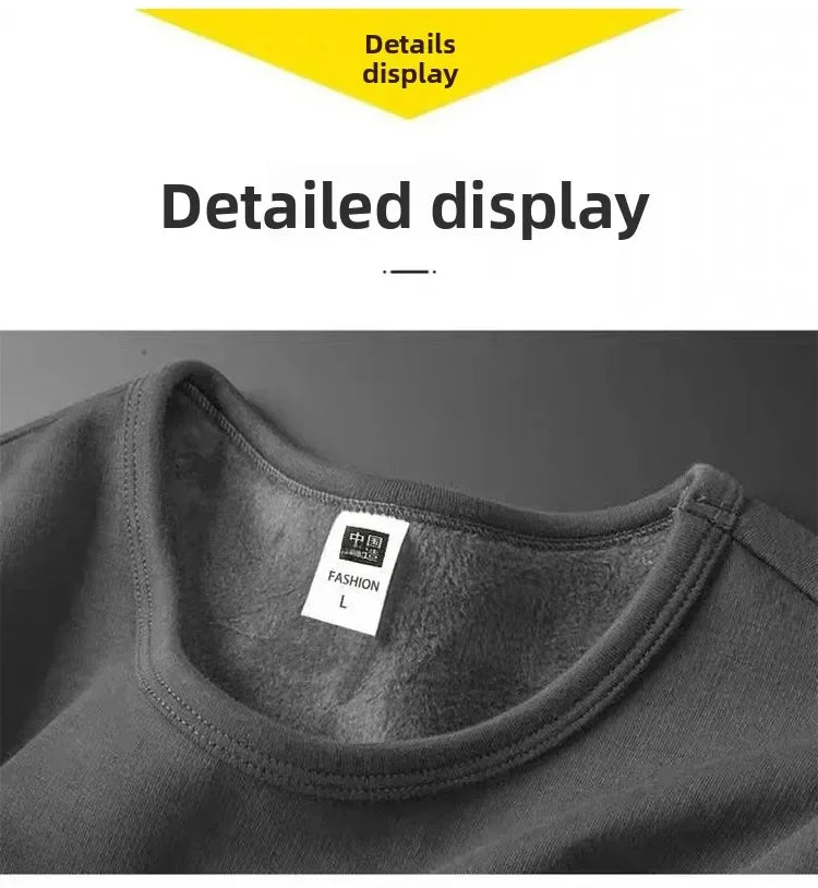 Men's Long Sleeve T-shirt Fleece Lined Thickened Non-flammable Velvet Warm Round Neck Base Shirt Casual Breathable Winter Tshirt PlatiNum