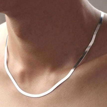 Silver Color 4MM Chain Necklace for Women Luxury Couple Fine Jewelry Blade Chain Wedding Gift Choker Clavicle PlatiNum