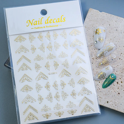 1pcs Gilded Hollow Flower Leaves Nail Art Stickers French Lines Bohemian Tassels 3D Nail Decals Rose Pattern Manicure Decoration
