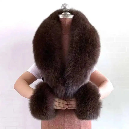 Real Fur Collar And Cuffs Set Winter Coat Accessories Women Fluffy Large Fur Shawl Neak Warm Fox Fur Scarf Furry Scarves Female
