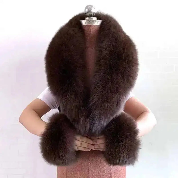 Real Fur Collar And Cuffs Set Winter Coat Accessories Women Fluffy Large Fur Shawl Neak Warm Fox Fur Scarf Furry Scarves Female