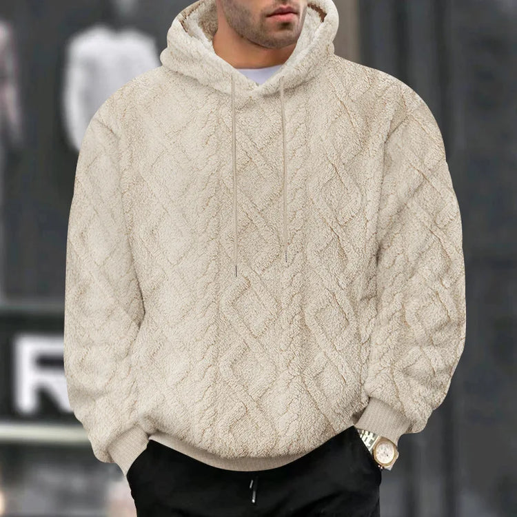 Autumn and Winter Leisure Men's High Street Jacquard Double-Sided Velvet Hooded Sports Trend Pullover Sweater Jacket