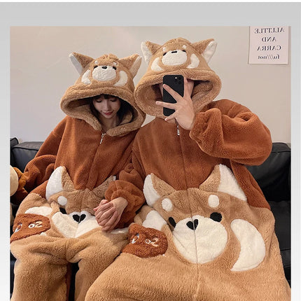 DAIMELU cartoon pajamas men's winter coral fleece flannel thickened warm male loungewear suit sleepwear one set girl nightwear