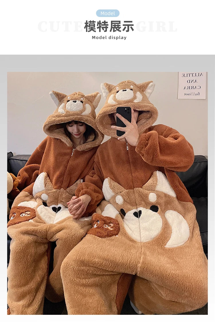 DAIMELU cartoon pajamas men's winter coral fleece flannel thickened warm male loungewear suit sleepwear one set girl nightwear