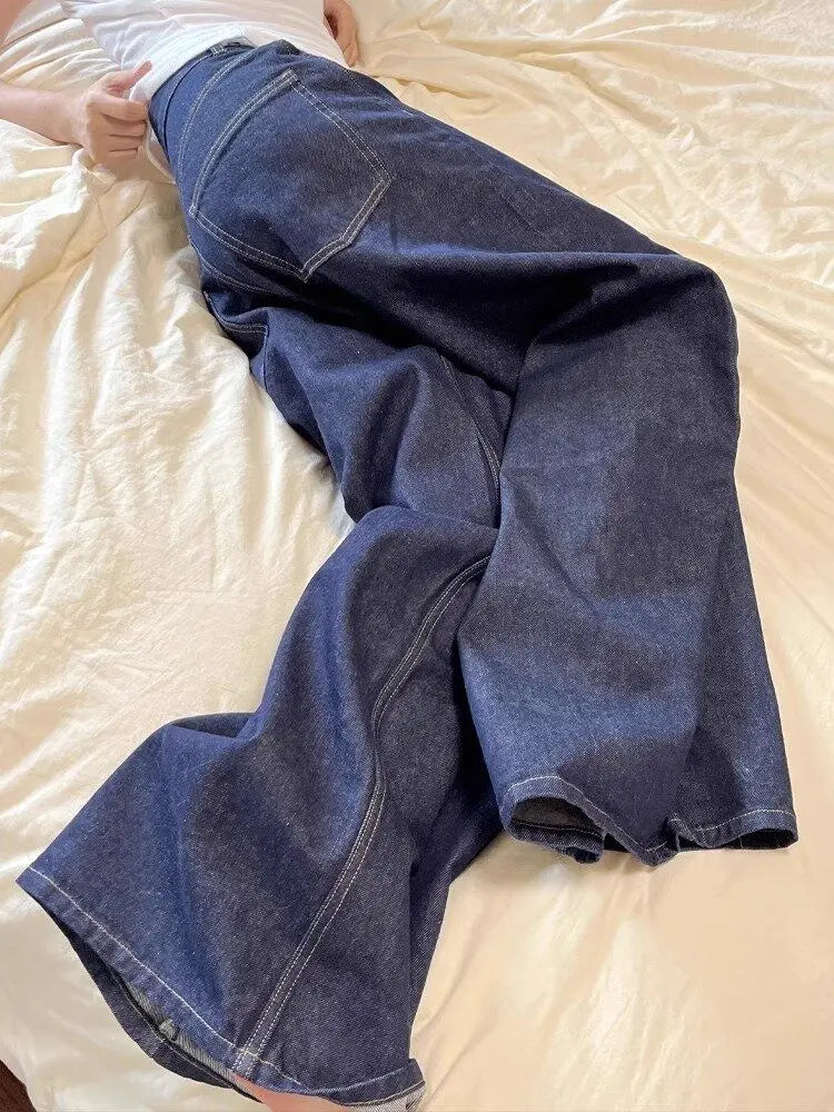 Nuovi jeans a gamba larga da donna americana nera High Street Vibe per l'autunno e l'inverno per uomo e donna pantaloni dritti larghi lavati