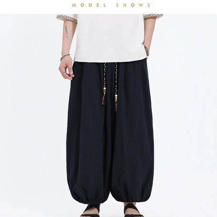 Pantaloni Lantern da Uomo: Pantaloni Casual in Cotone e Lino, Tinta Unita, Oversize, Comodi, a Gamba Larga, Stile Streetwear - Vendita Calda