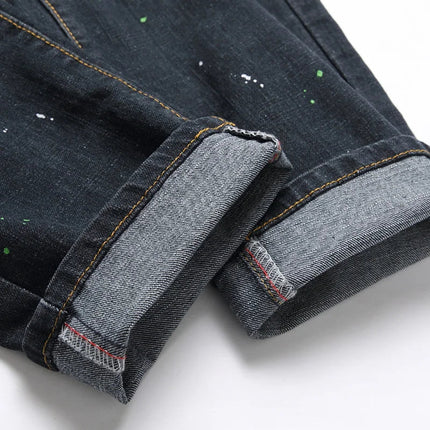 Fashion New Slim Stretch Ripped Jeans Men's Streetwear Paint Spots Denim Pants Hip Hop Punk Personality Hole Male Trousers PlatiNum