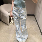Jeans stampati bianchi da donna a vita alta a gamba larga coreani dritti larghi casual versatili autunno nuovi pantaloni alla moda di High Street