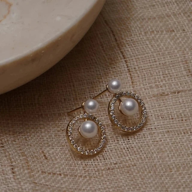 Gioielli in oro 14k di lusso Orecchini in oro reale Zircone Perla Twist Orecchini a bottone di lusso per le donne Brincos Pendientes Bijoux platinumshop