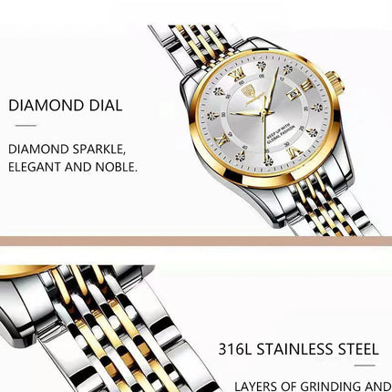 POEDAGAR Orologio da donna di lusso Orologio da donna impermeabile in acciaio inossidabile con data luminosa Orologi al quarzo da donna semplici e casual alla moda platinumshop