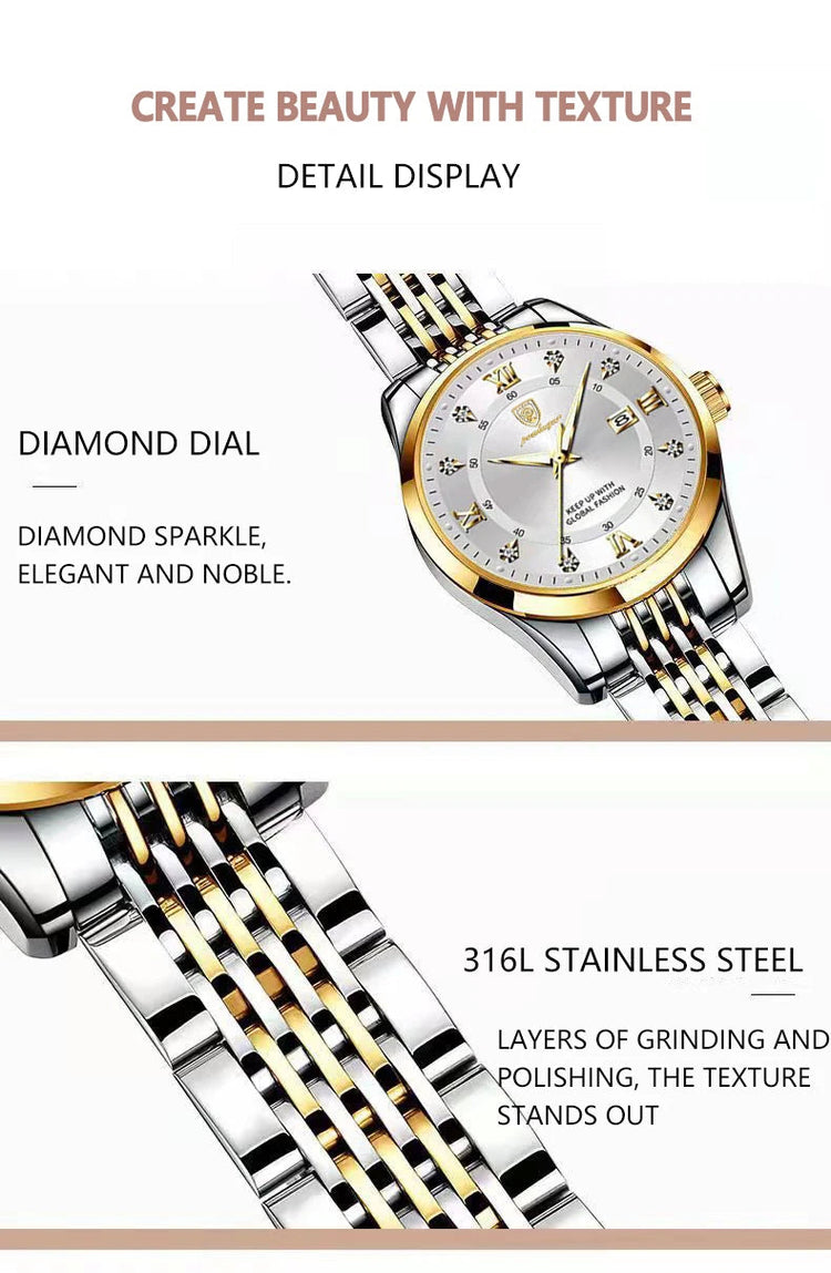 POEDAGAR Orologio da donna di lusso Orologio da donna impermeabile in acciaio inossidabile con data luminosa Orologi al quarzo da donna semplici e casual alla moda platinumshop