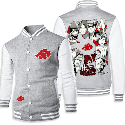 Anime Naruto Akatsuki Varsity Jacket Men Women Red Cloud Print Baseball Jacket Itachi Coat Unisex Streetwear Cosplay Outwear