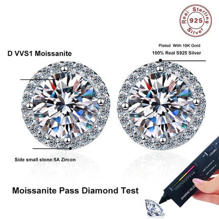 NeeTim Moissanite Stud Earrings for Women S925 Sterling Silver White Gold Plated Diamond Earring Ear Studs Wedding Fine Jewelry PlatiNum