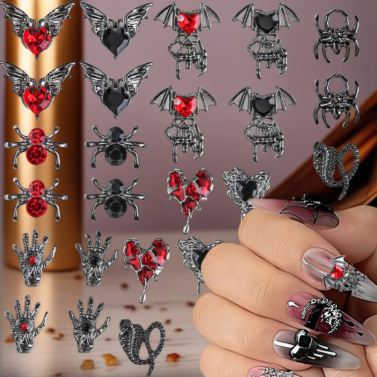 20pcs Style Mix Halloween Nail Art Charm Silver Cross Retro 3D Nail Decoration for Manicure DIY Design Metal Accessories Parts