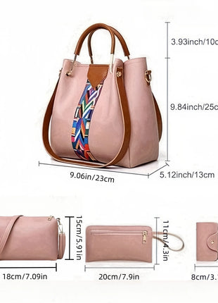 Set di 4 Borse da Donna in Pelle PU: Borsa a Tracolla, Borsa a Mano, Pochette e Portacarte