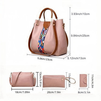 Set di 4 Borse da Donna in Pelle PU: Borsa a Tracolla, Borsa a Mano, Pochette e Portacarte