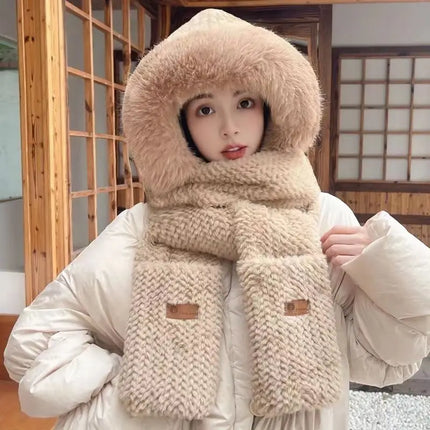 New Fashion Scarf Hat Glove Women Cute Big Ear Bunny Beanie Winter Warm Soft Thickening Pocket Warm Ear Hats Hooded Skullie Caps