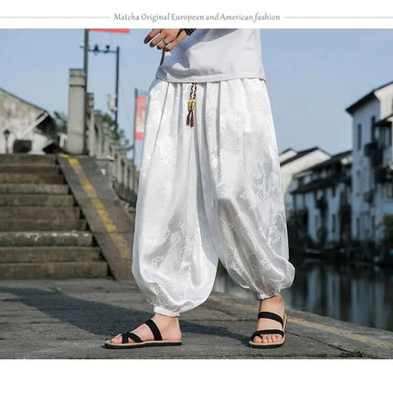 Vendite calde Pantaloni Da Uomo 2024 Nuovo Drago di Seta del Ghiaccio Fiore Scuro Bloomers Moda Allentata Gamba Larga Casual di Alta Qualità Pantaloni Maschili di Marca