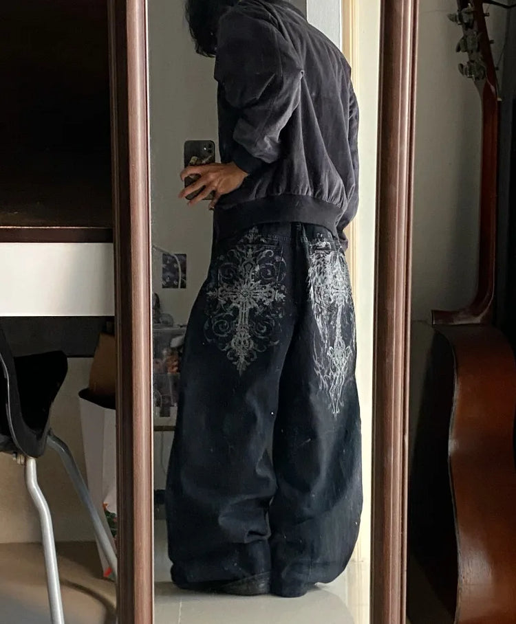 Jeans Baggy Oversize Y2K con Stampa Americana, Stile Harajuku Hip Hop, Pantaloni Larghi Casual da Donna