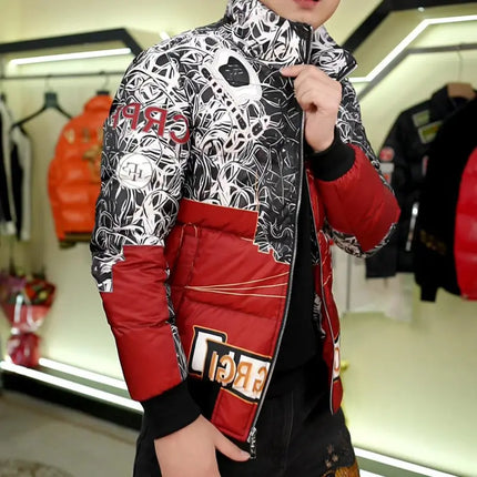 90% White Duck Down Men's Light Warm Print Down Jacket Stand-up Collar  Fashionable Versatile Autumn Winter coat