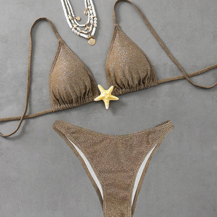 Maillot de bain sexy taille basse 2026, nouveau bikini licou avec étoiles de mer, maillot de bain femme à nouer, vêtements de plage, maillots brésiliens