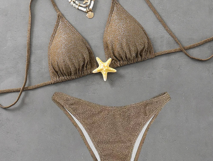 Maillot de bain sexy taille basse 2026, nouveau bikini licou avec étoiles de mer, maillot de bain femme à nouer, vêtements de plage, maillots brésiliens