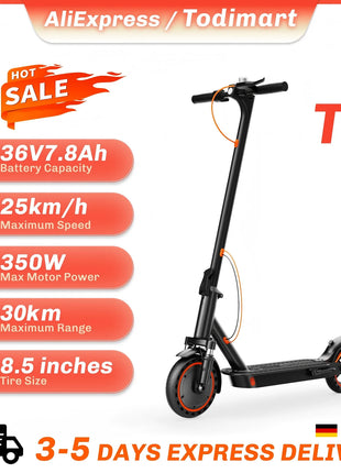 Monopattino Elettrico TODIMART T6 per Adulti, Motore 350W (Picco 500W), Batteria 36V 7.8Ah, Pneumatici Solidi a Nido d'Ape Antiesplosione da 8.5 Pollici, Connessione APP, Pieghevole