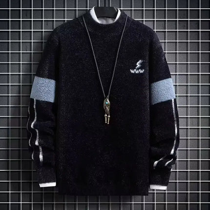Men Winter Warm Black Sweater Pullovers Autumn High Quality Men's Rock Hip Hop Plush O Neck Top Men's Cloting New 2024