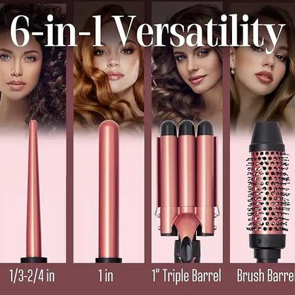 Curling Iron Set 5-in-1 Hair Curler with 3 Barrel Hair Crimper, Hair Straightener - Waver Heating Styling Tools for Women