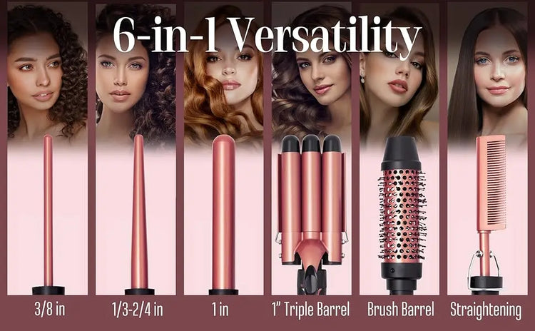 Curling Iron Set 5-in-1 Hair Curler with 3 Barrel Hair Crimper, Hair Straightener - Waver Heating Styling Tools for Women