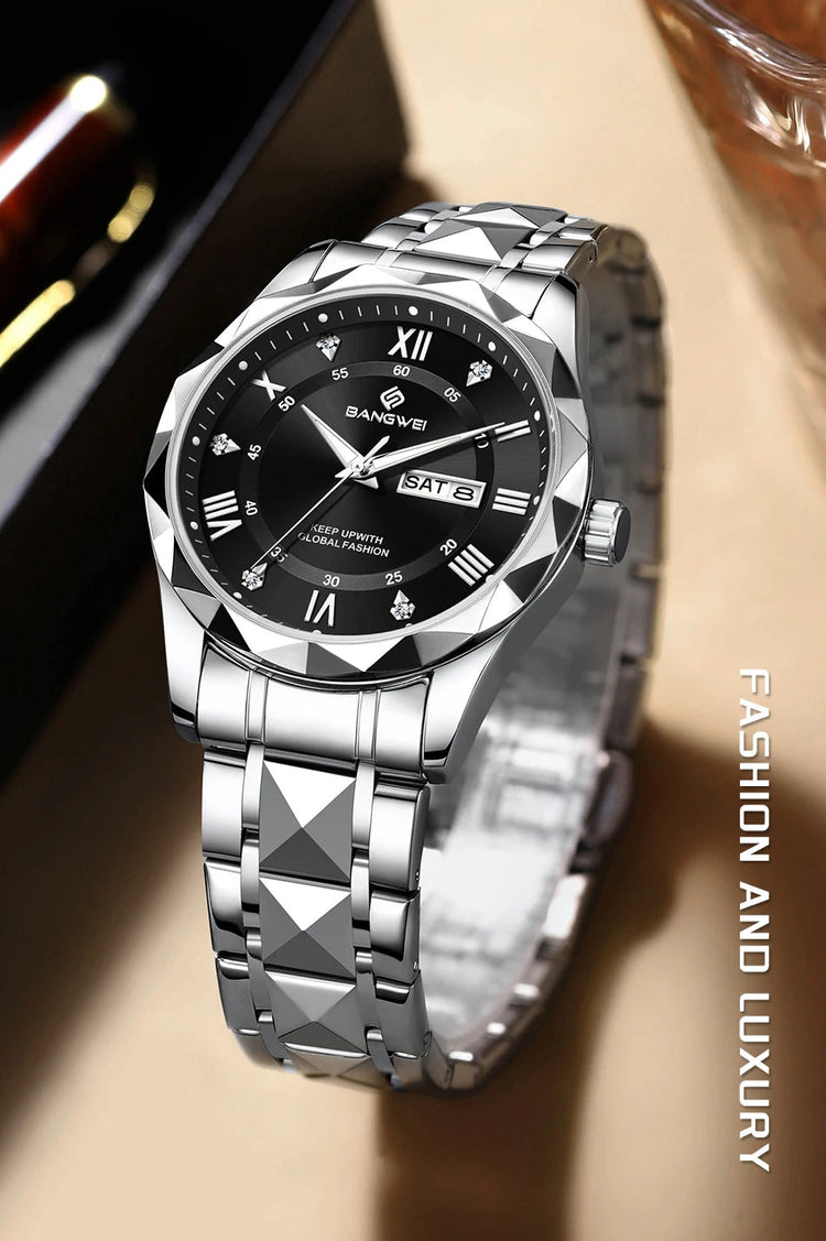 BANGWEI Orologio da donna elegante e lussuoso al quarzo, orologio da polso classico e semplice in acciaio inossidabile, con data automatica, impermeabile, con diamanti platinumshop
