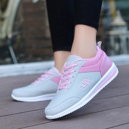PU Leather Women's Running Shoes Lightweight Casual Sports Shoes Waterproof Outdoor Training Sneakers for Jogging Tennis PlatiNum