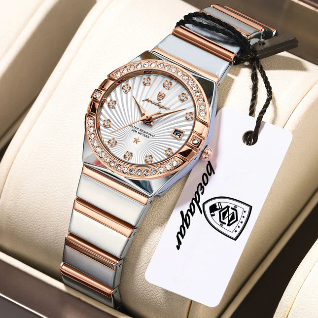 Orologio da donna POEDAGAR, raffinato, impermeabile, luminoso, con datario, in acciaio inossidabile, elegante orologio da polso al quarzo per donna. platinumshop