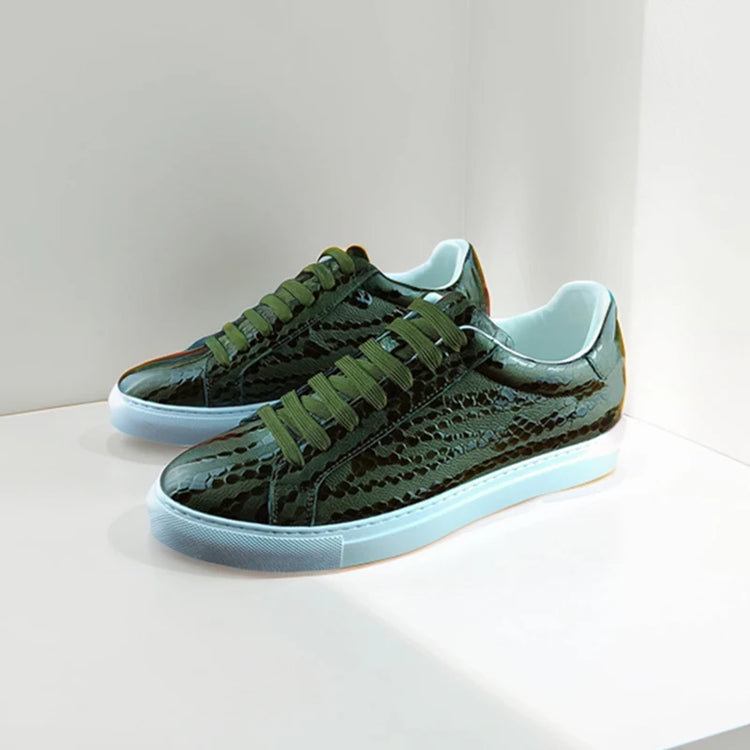 Leather Sneakers Men Calfskin Stone Pattern Casual Shoes Lace Up Flats Daily Footwear