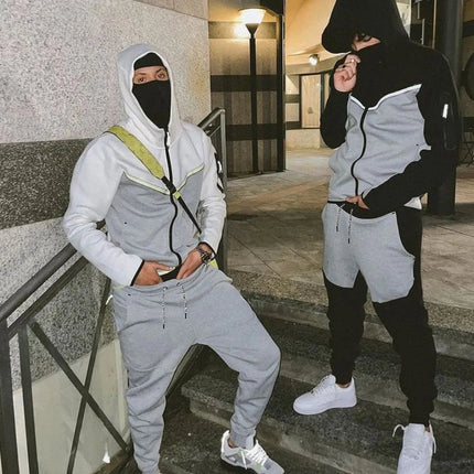 Spring and Autumn New Men's Set Western Style Outdoor Sports Casual Men's Clothing Long Sleeve Hooded Jacket Pants Suit PlatiNum