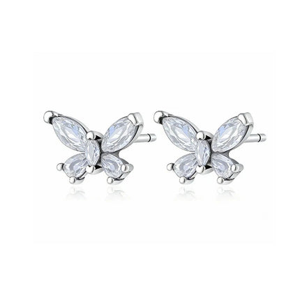 Orecchini e Ciondolo con Zirconi Scintillanti, Combinazione Fiore di Ciliegio e Farfalla, Orecchini in Argento 925, Regalo Ideale per Donne platinumshop
