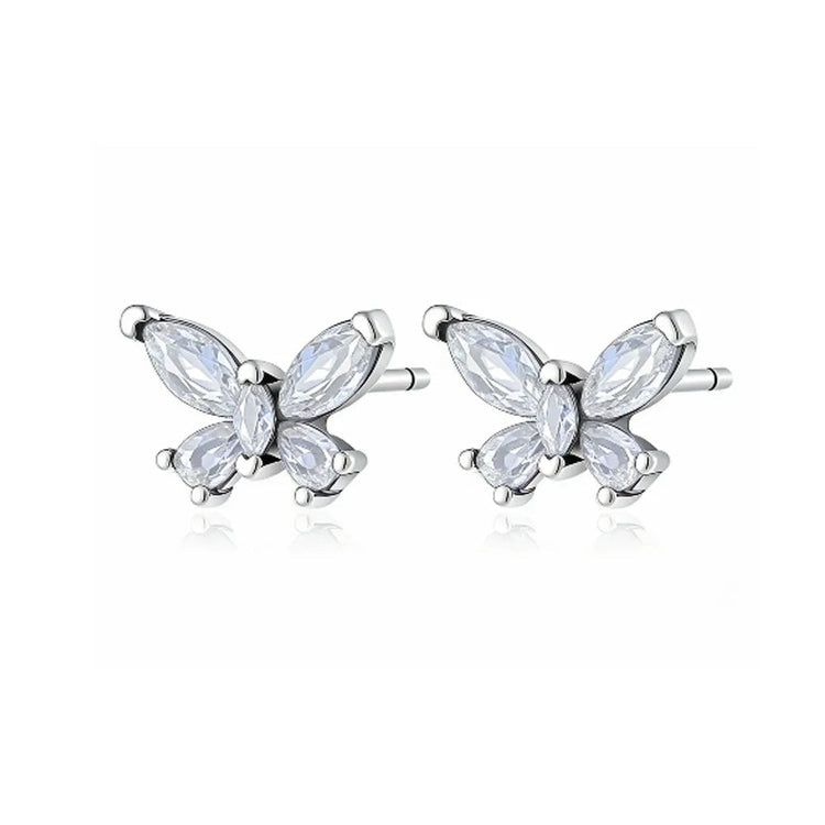 Orecchini e Ciondolo con Zirconi Scintillanti, Combinazione Fiore di Ciliegio e Farfalla, Orecchini in Argento 925, Regalo Ideale per Donne platinumshop