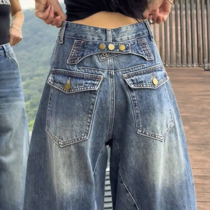 Jeans a gamba larga a vita alta Pantaloni in denim sottile da donna Jeans larghi dritti a figura intera taglie forti Sle casual