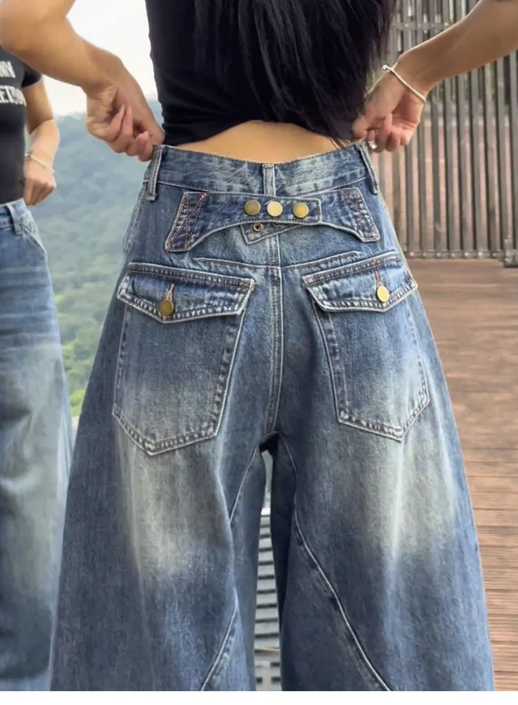 Jeans a gamba larga a vita alta Pantaloni in denim sottile da donna Jeans larghi dritti a figura intera taglie forti Sle casual