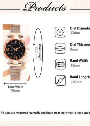 Orologi da donna con cielo stellato alla moda, fibbia magnetica, cintura in rete, orologio al quarzo con diamanti, orologio da donna platinumshop