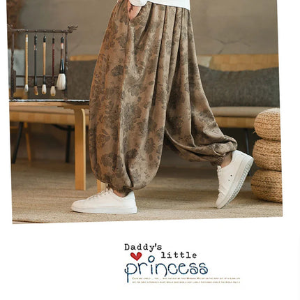 Pantaloni di alta qualità per uomo stile cinese fiore scuro velluto a coste Bloomers casual elastico in vita moda pantaloni larghi a gamba larga maschile
