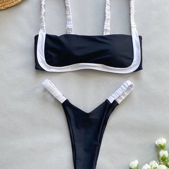 Splicing Micro Perizoma Bikini Donna Costumi da bagno a fascia Costume da bagno femminile Bikini a due pezzi Costume da bagno con taglio alto Swim Lady platinumshop